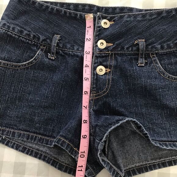 725 Originals 100% cotton mini jeans shorts high rise waisted button fly size 7 - Picture 7 of 11